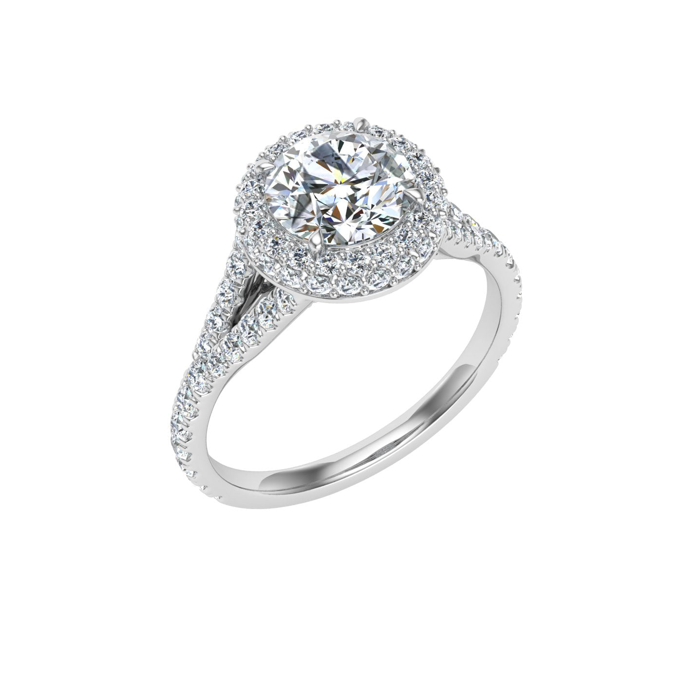 Lustrous Round Cut Side Stones Moissanite Engagement Ring White Gold